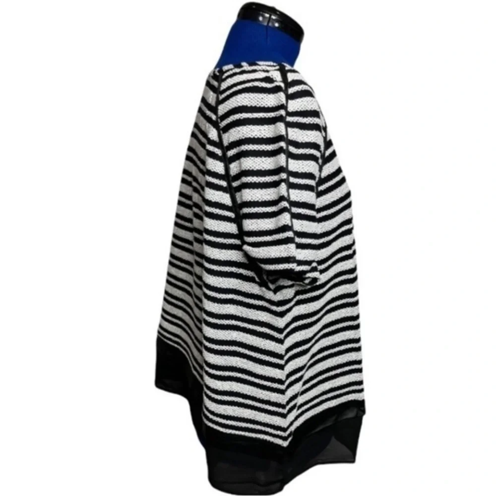 NWT Tart 4X black/white stripe faux leather trim layered look hi-low sweater top